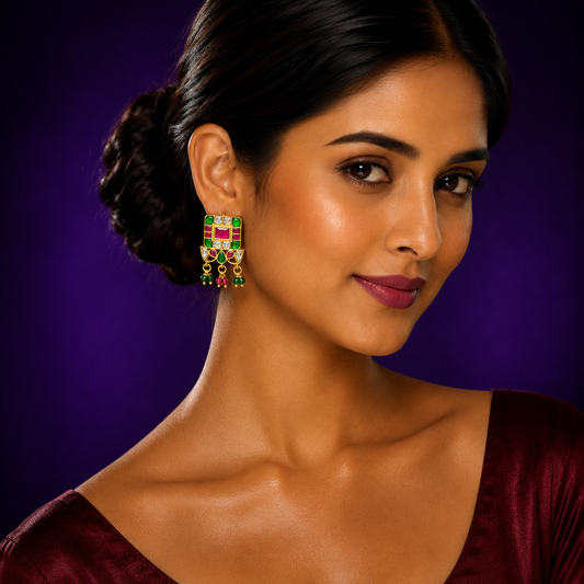 Multicolored Jadau Kundan Studs