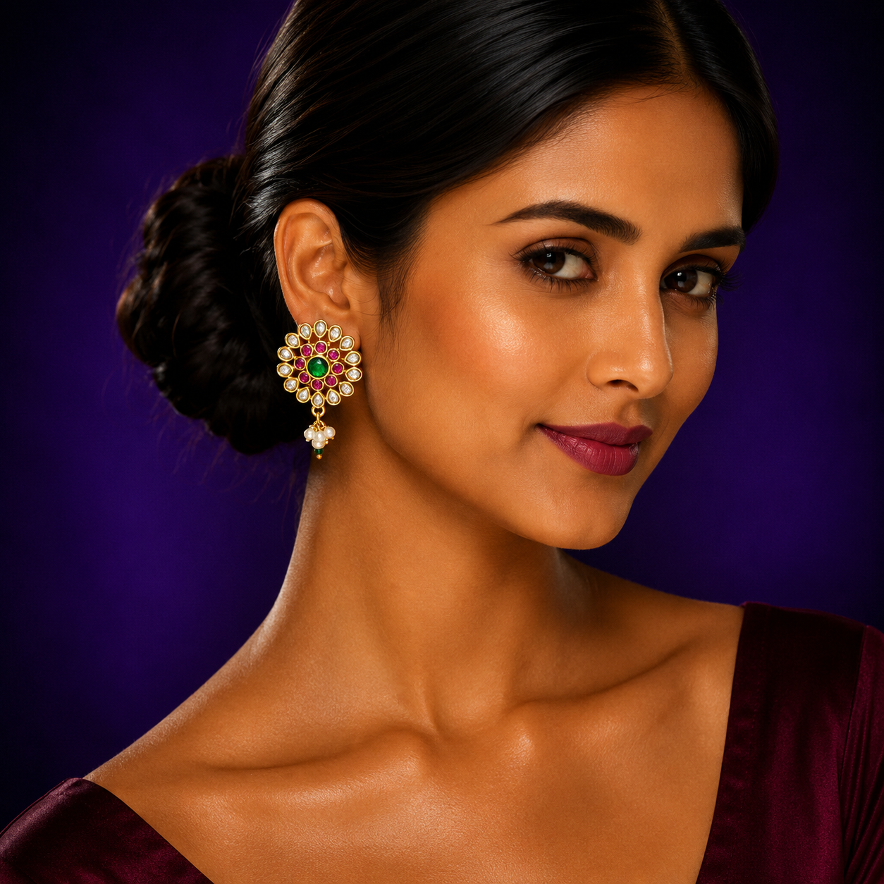 Jadau Multicolored Floral Studs