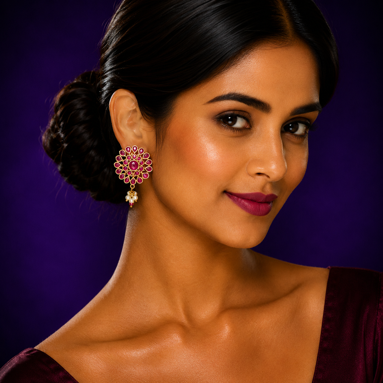 Jadau Ruby Floral Studs
