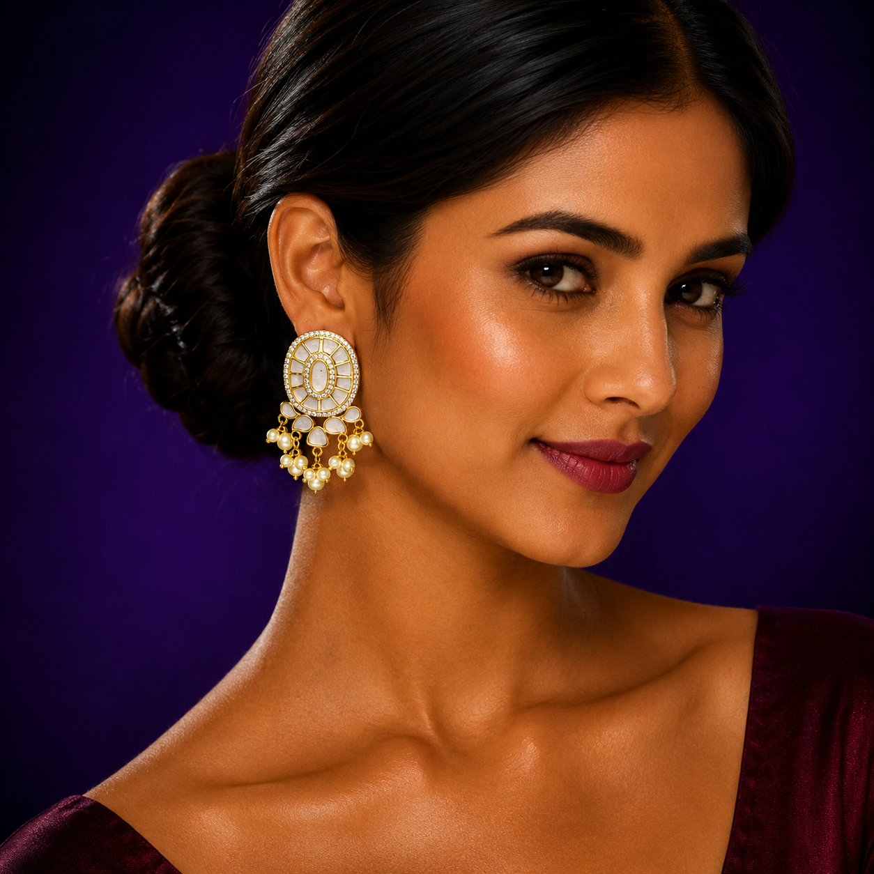Pink Gold Plated Jadau Earrings