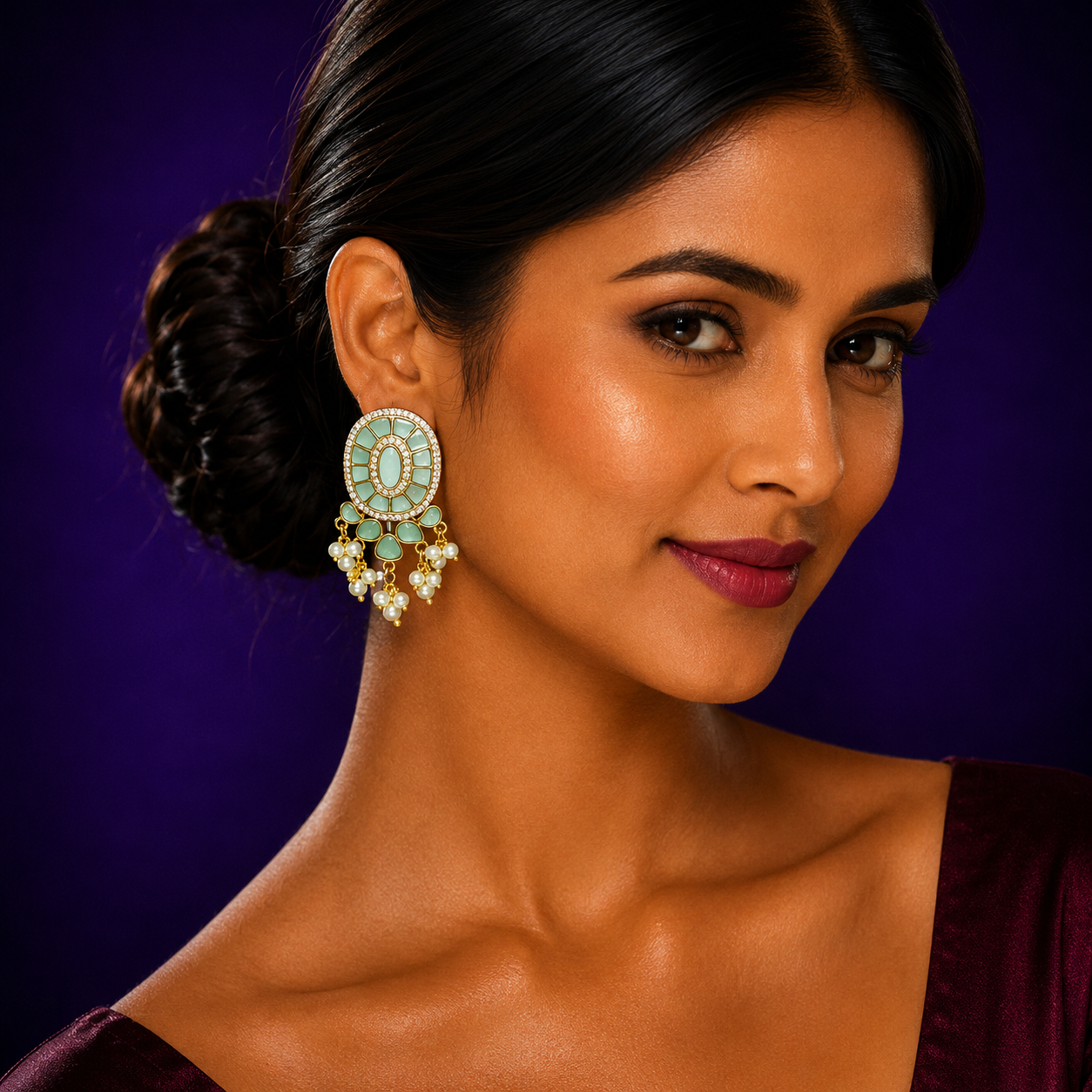 Mint Gold Plated Jadau Earrings