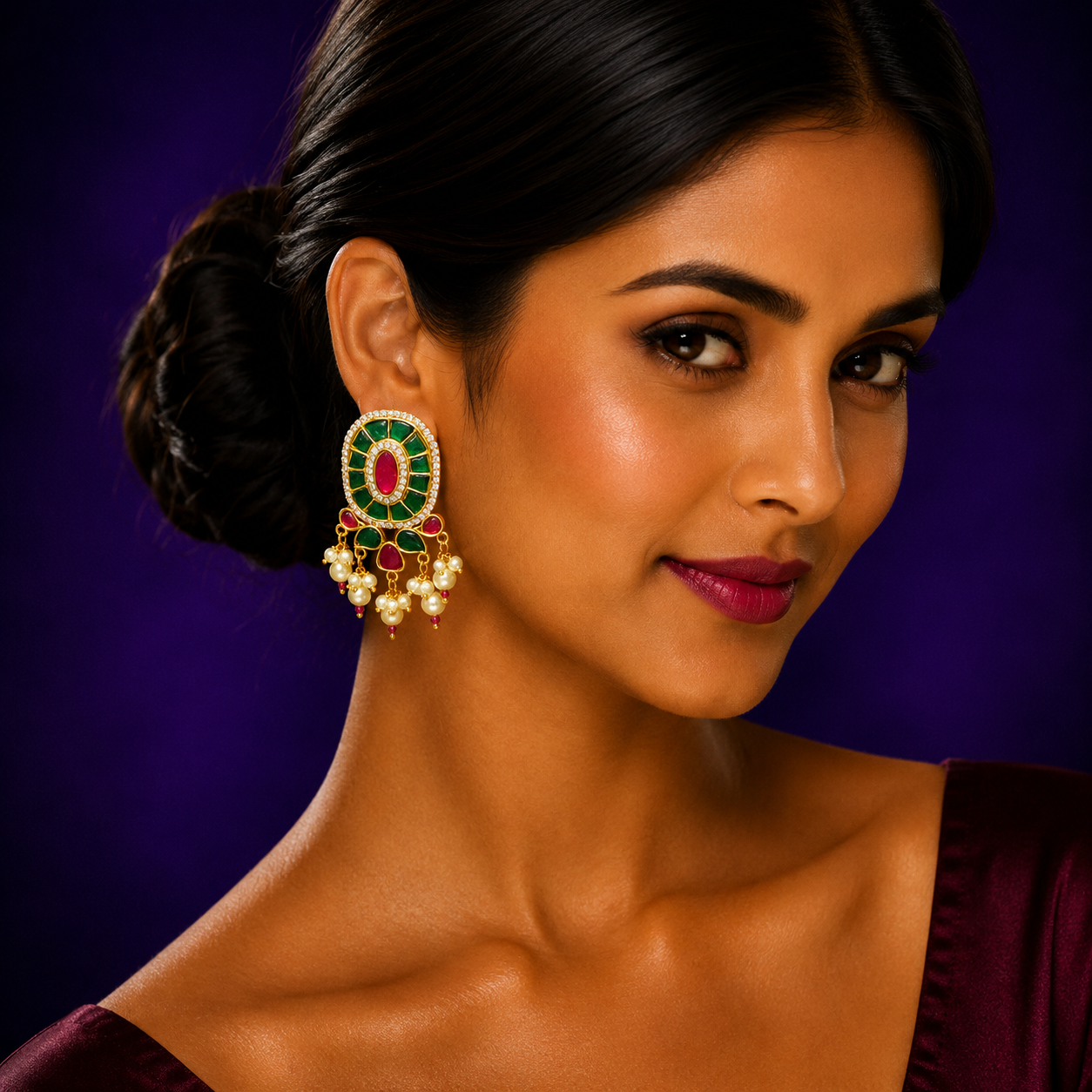 Ruby Green Gold Plated Jadau Earrings