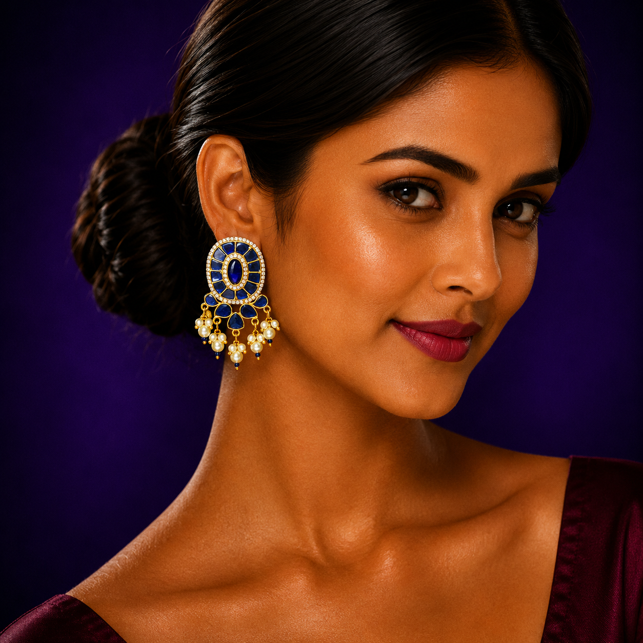 Blue Gold Plated Jadau Earrings