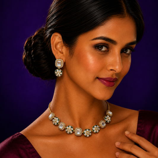 Polki Emerald Green Kundan Necklace