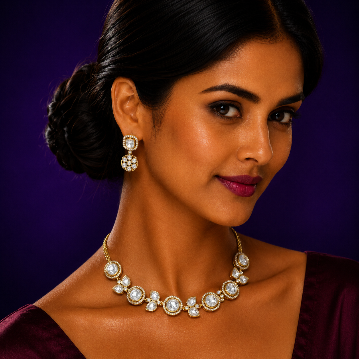 Polki Gold Plated Kundan Necklace