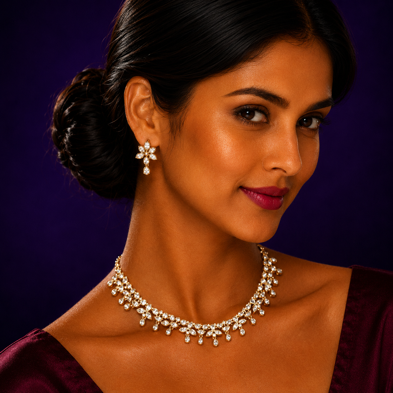 Gold Plated Sleek Kundan Necklace