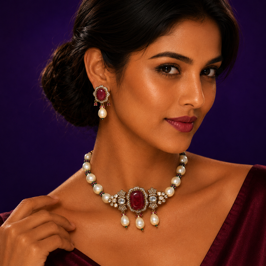 Red Doublet Kundan Choker