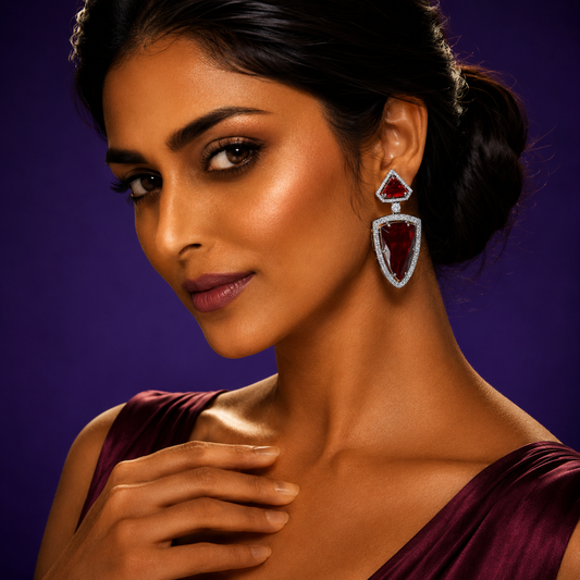 Trendy Doublet With CZ Earrings in red for woman