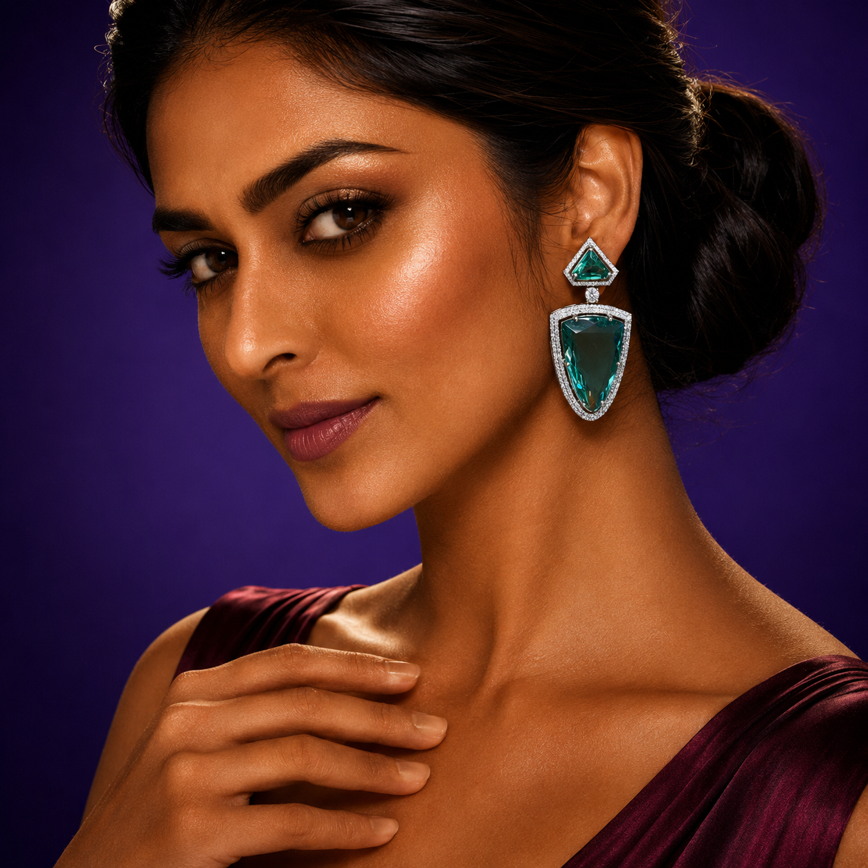 Trendy Doublet With CZ Earrings in green for woman