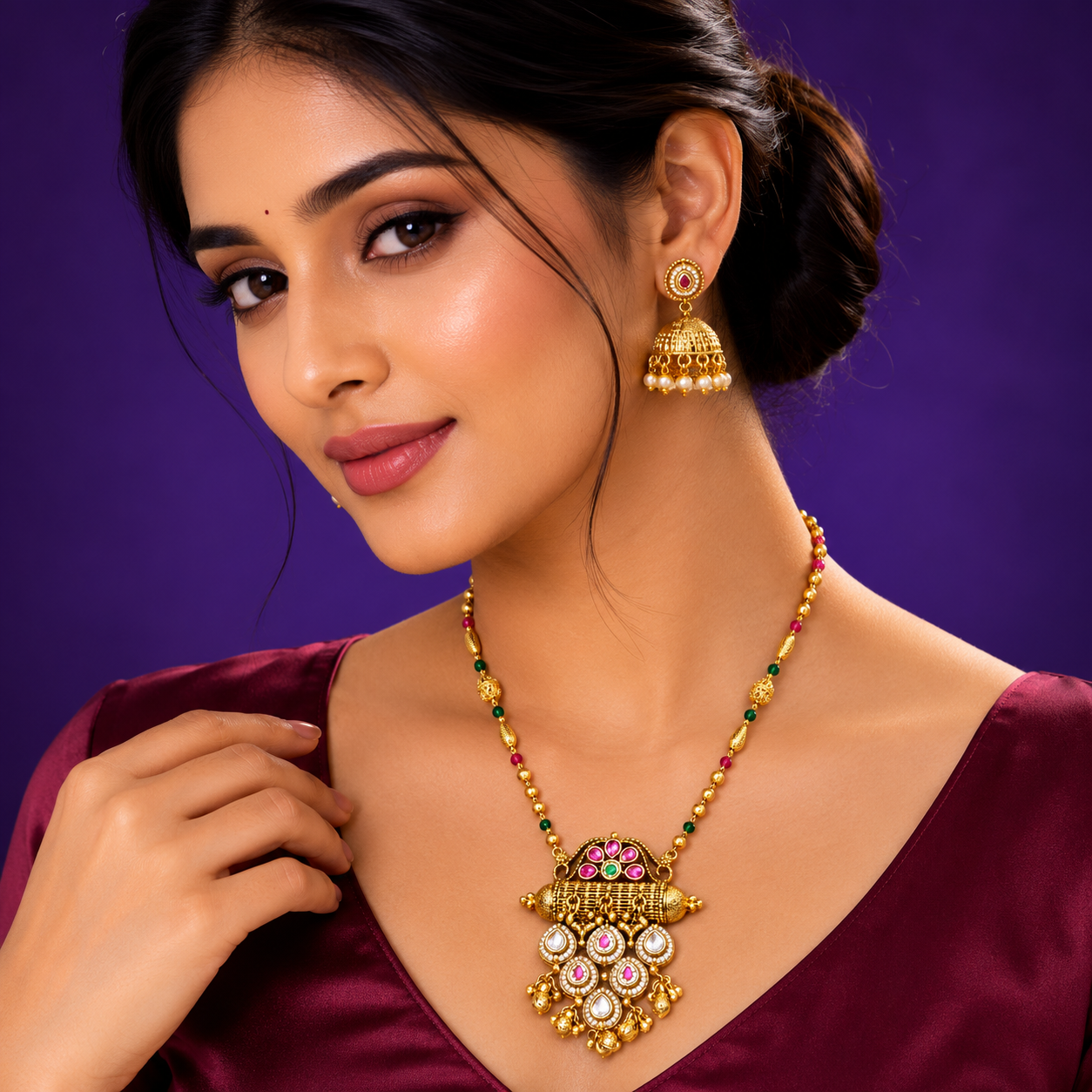 Multicolored Gold Plated Heritage Pendnet set