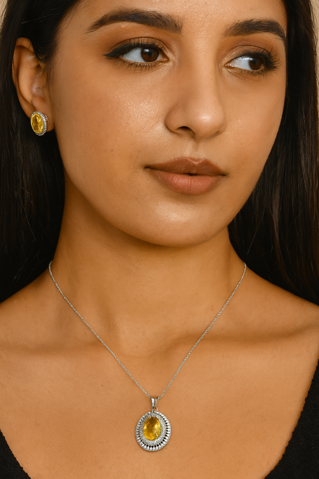 BEAUTIFUL OVAL SHAPE YELLOW  CZ STONE PENDANT SET FOR WOMEN