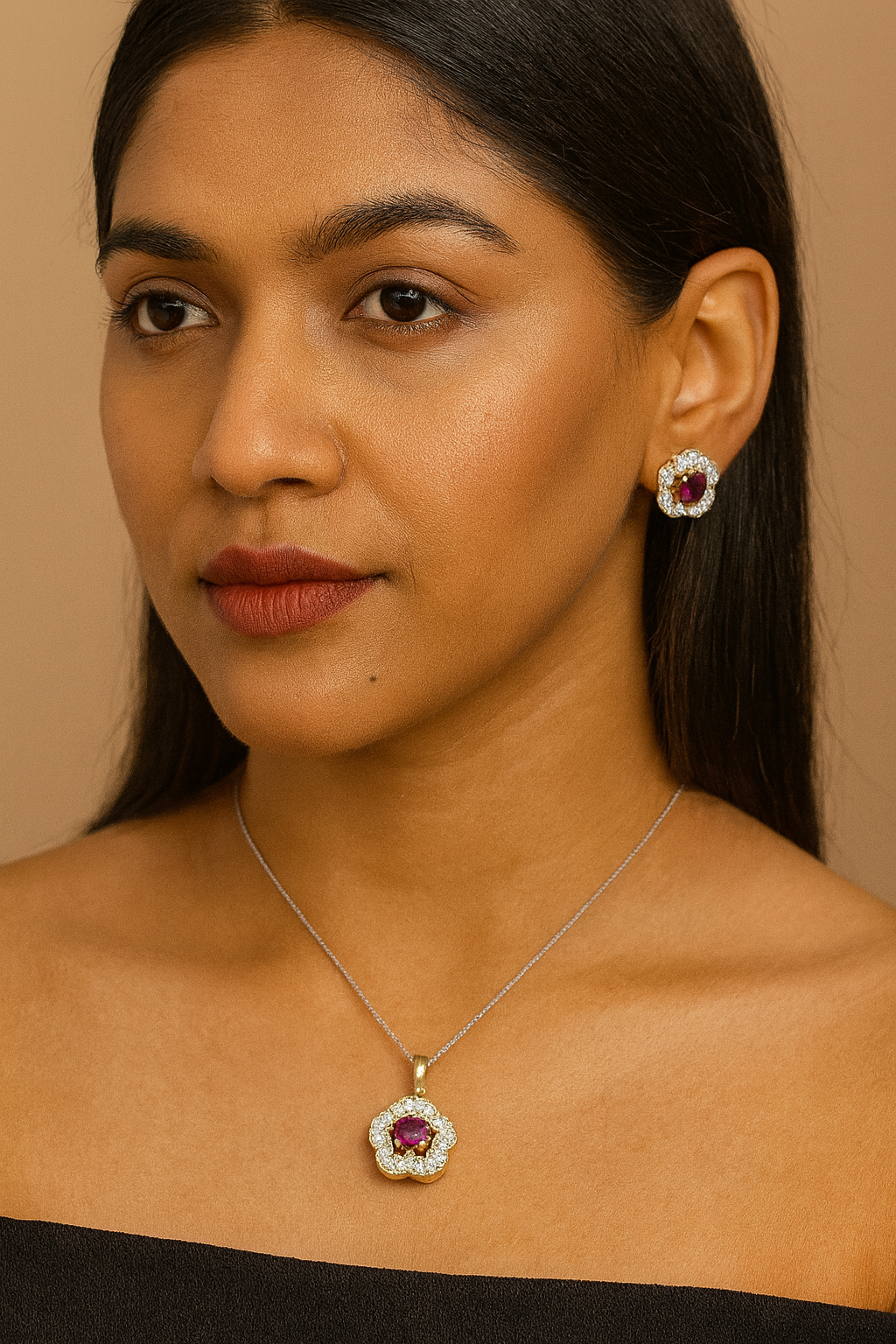 PINK FLOWER SHAPE WITH PINK STONE FOR CZ STONE