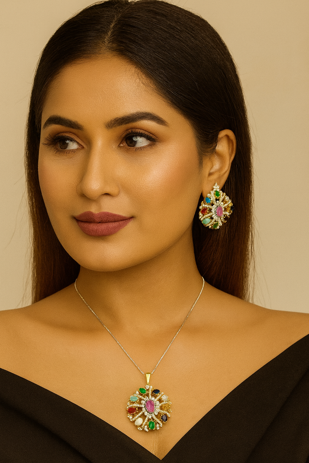 UNIQUE ROUND SHAPE PENDANT SET FOR WOMEN