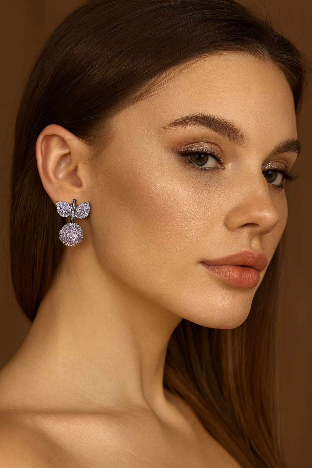 Luxury Purple Crystal Ball & Leaf Drop Earrings