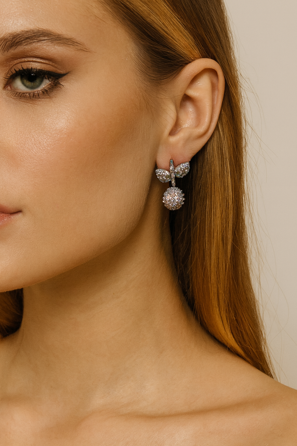 Luxury Pink Crystal Ball & Leaf Drop Earrings