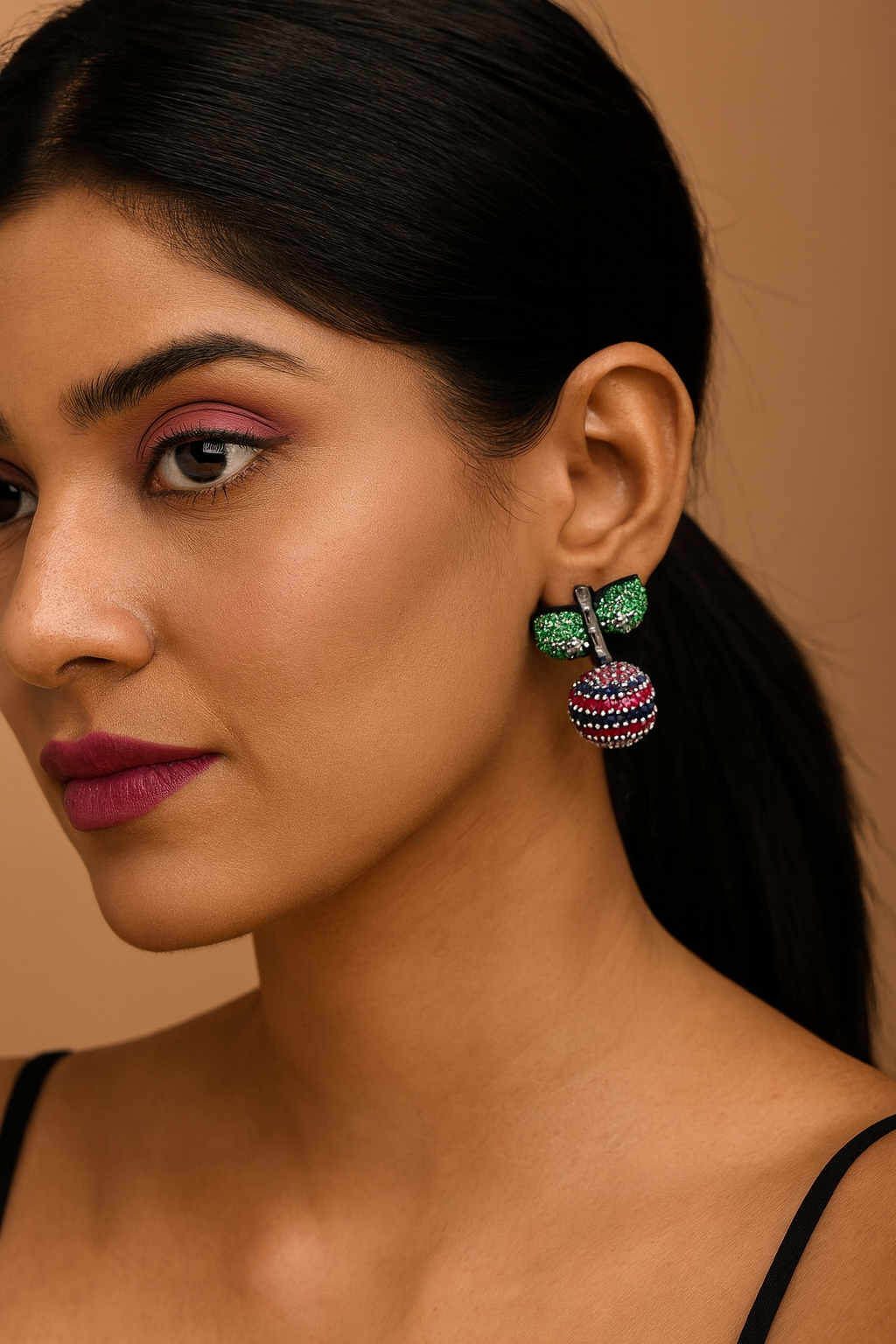 multi colour Crystal Ball & Leaf Drop Earrings