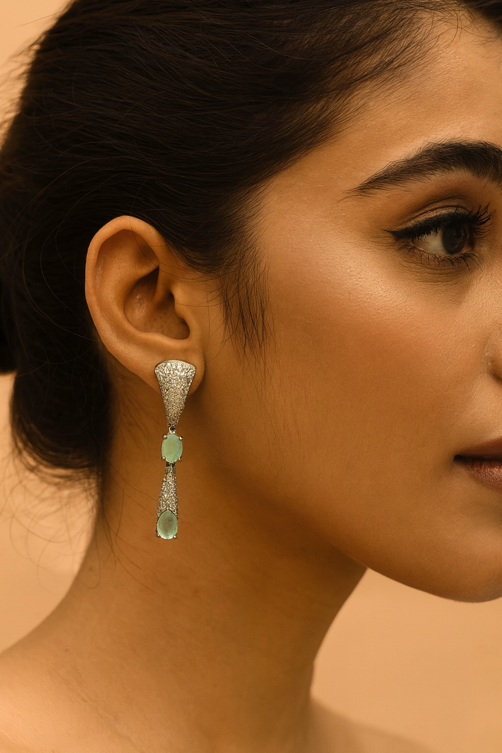 Elegant Long Drop Earrings with mint green Gemstones for Women And Girls