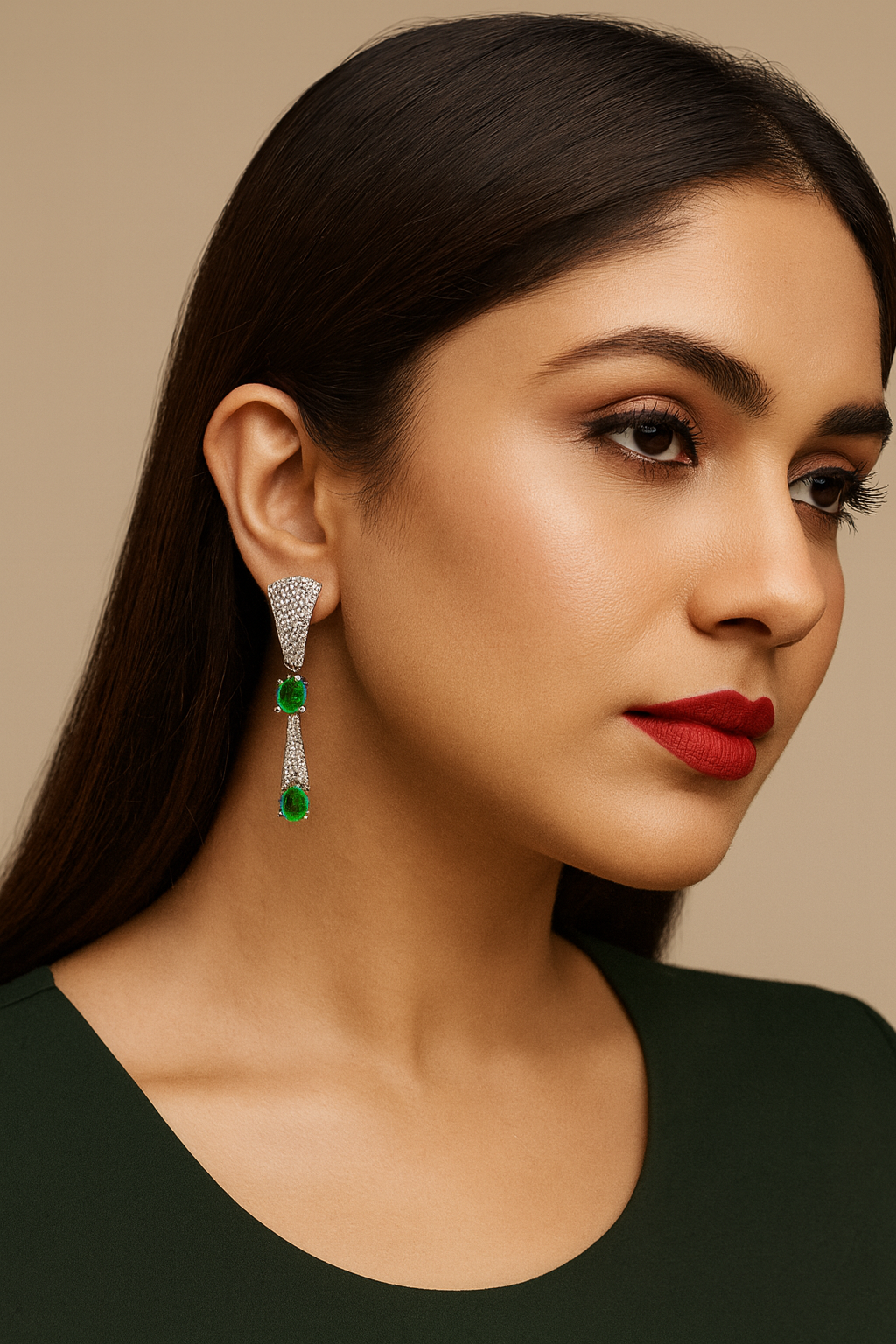 Luxury Green Gemstone Drop Earrings with CZ Pave