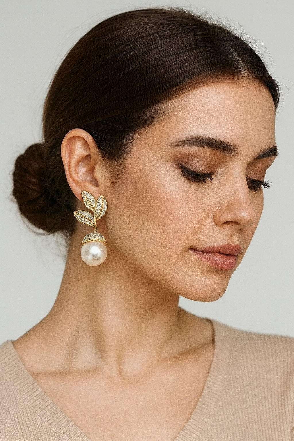 Elegant Crystal Leaf & Pearl Drop Earrings for girl and women