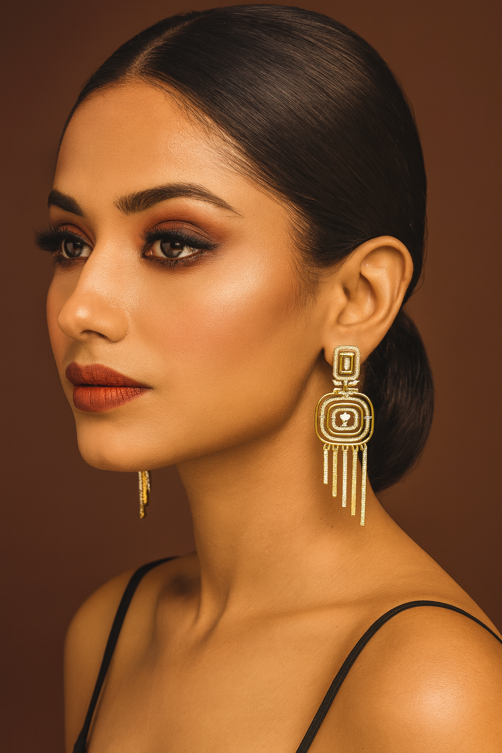 Geometric Gold & Crystal Tassel Earrings for women and girl