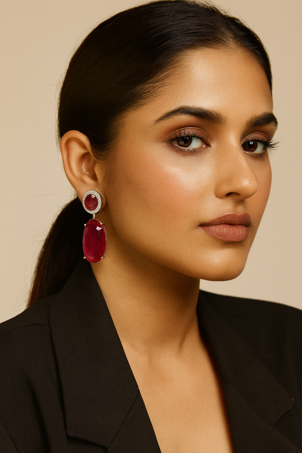 Red Crystal Oval Drop Earrings for Women and girls