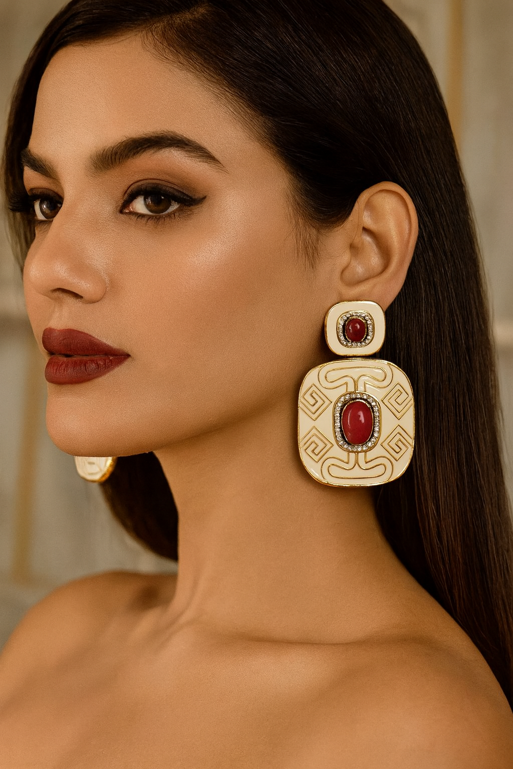 Vintage Red Stone & Enamel Statement Earrings