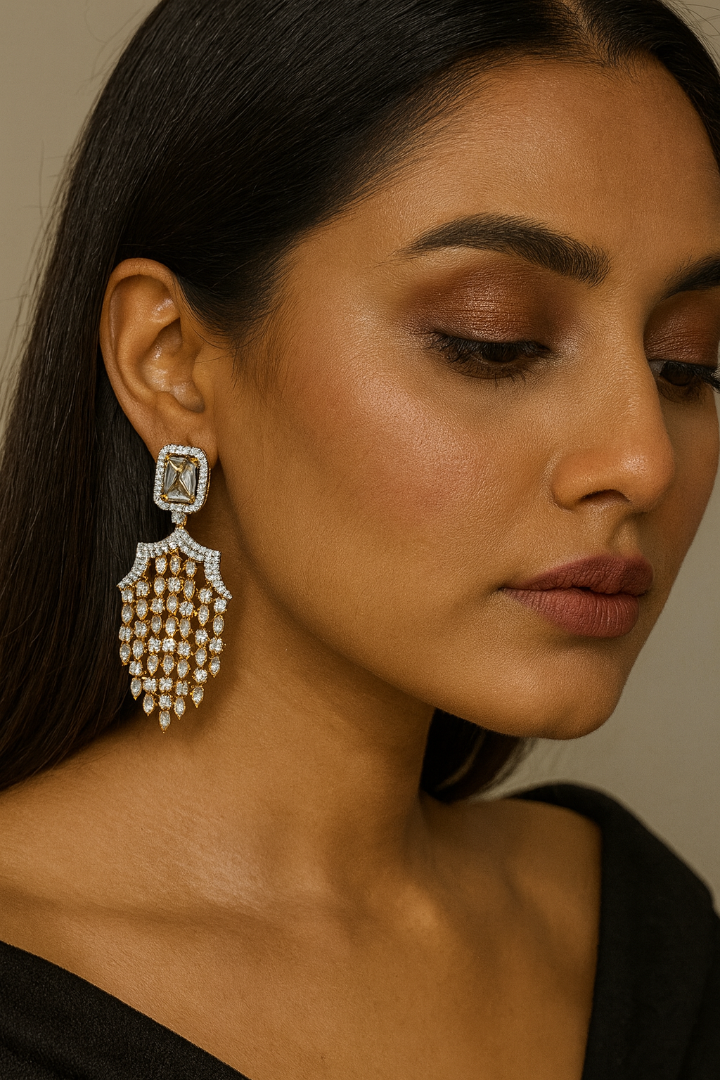 Gold & Crystal Waterfall Drop Earrings