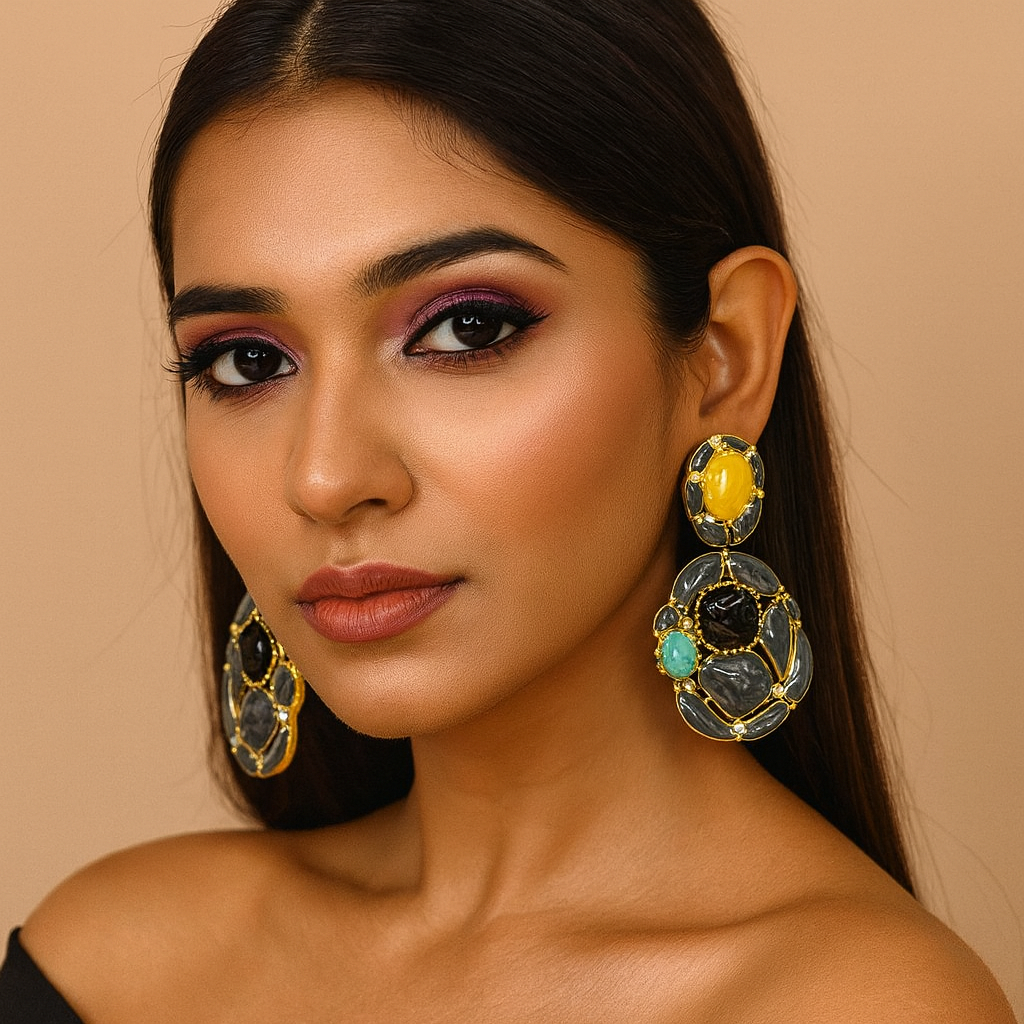 Grey Gemstone Statement Earrings for women and girl