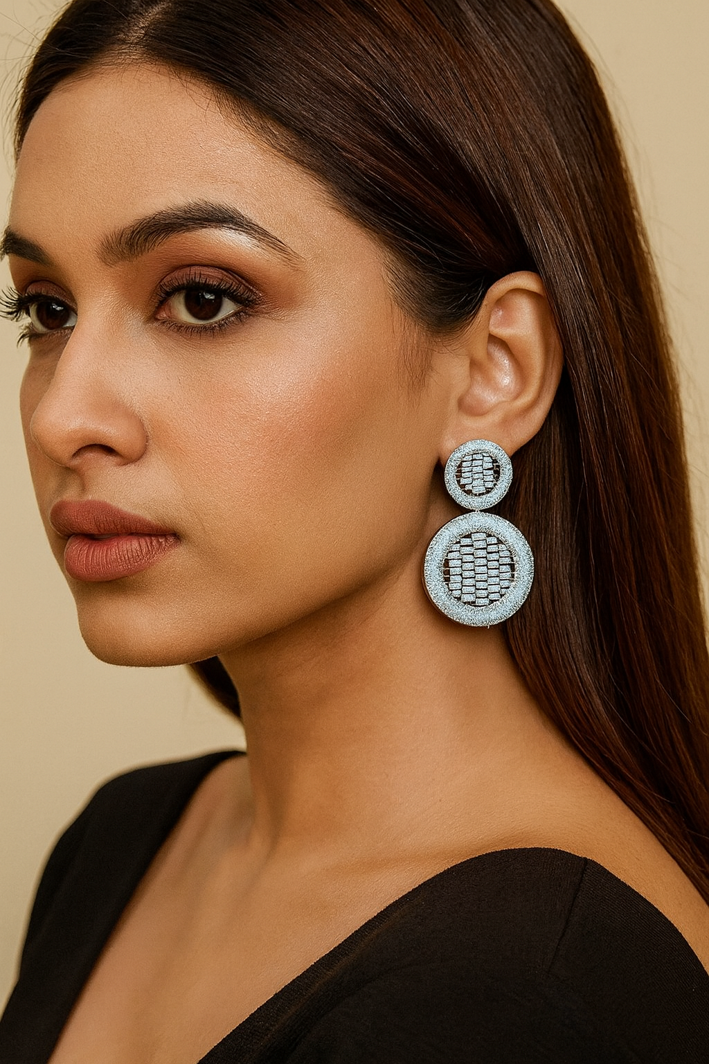 Silver Crystal Round Drop Earrings for women