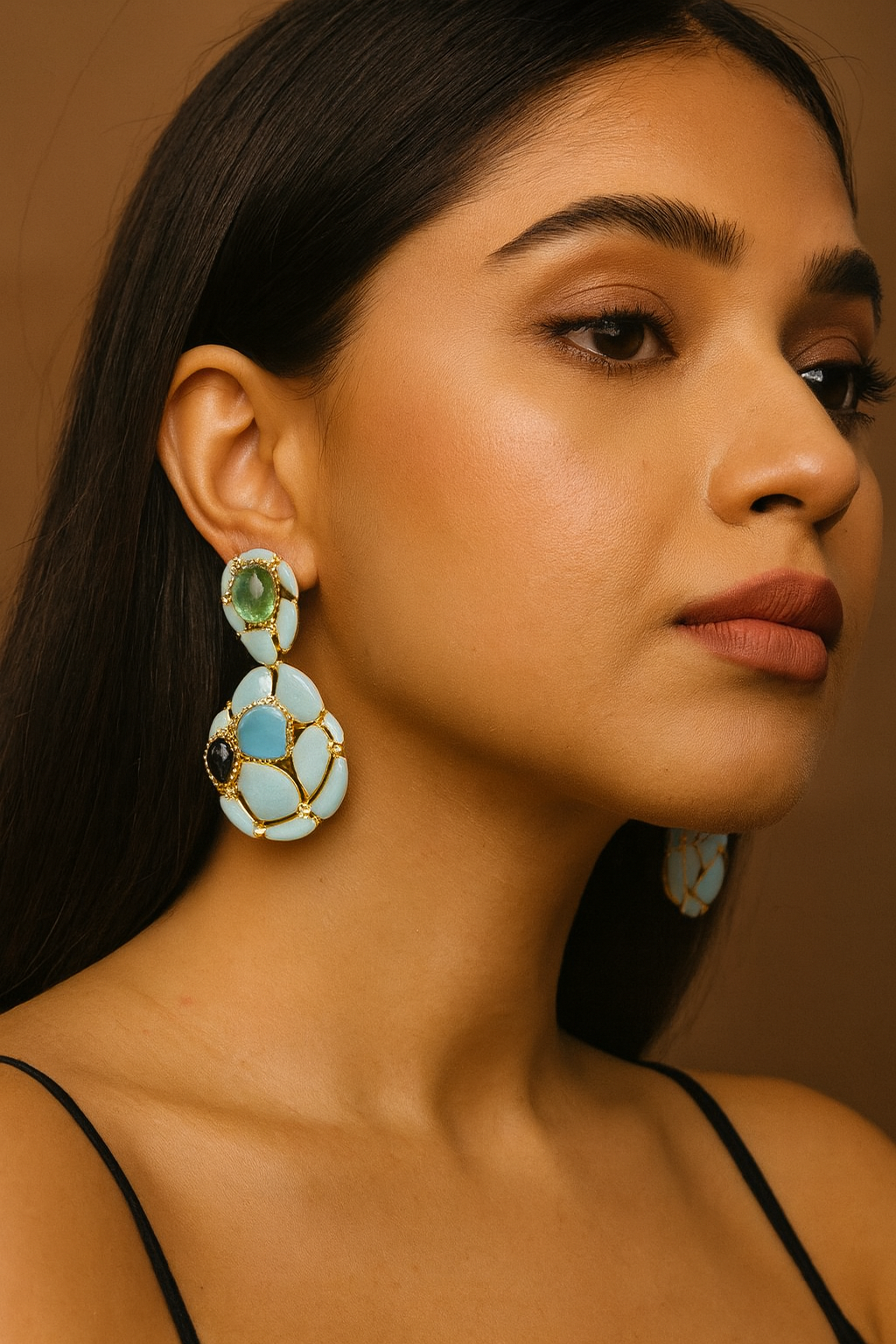 Blue & Green Doublet Statement Earrings