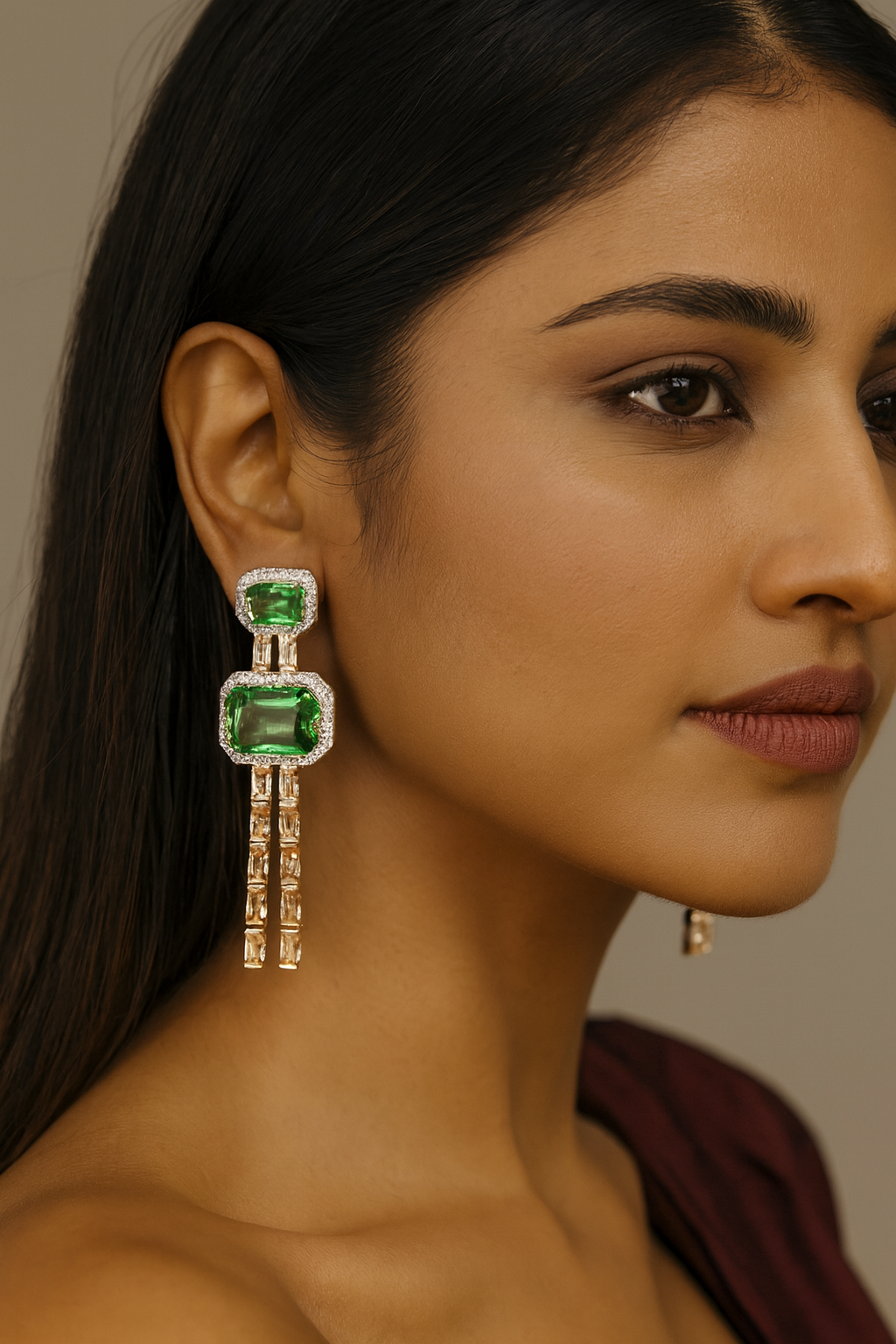 Gold Plated Elegant Green Crystal Drop Earrings