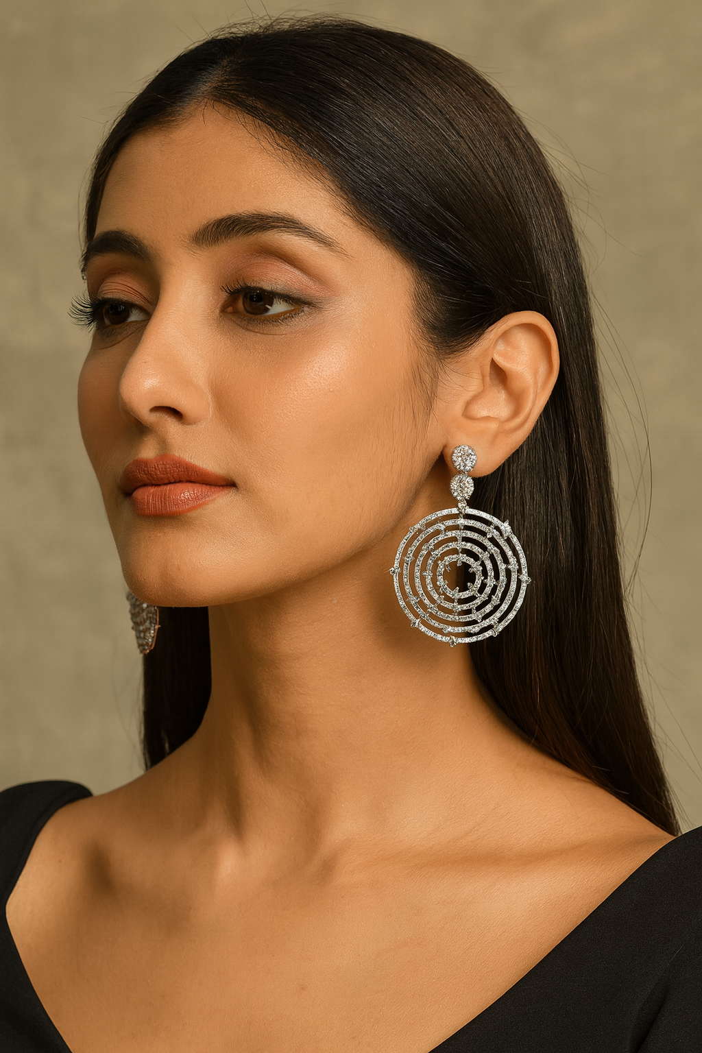 Elegant Round Hoop Drop Earrings with cz stone