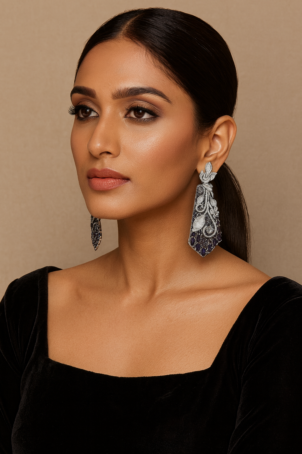 Elegant Crystal Leaf Earrings Black Stone For women