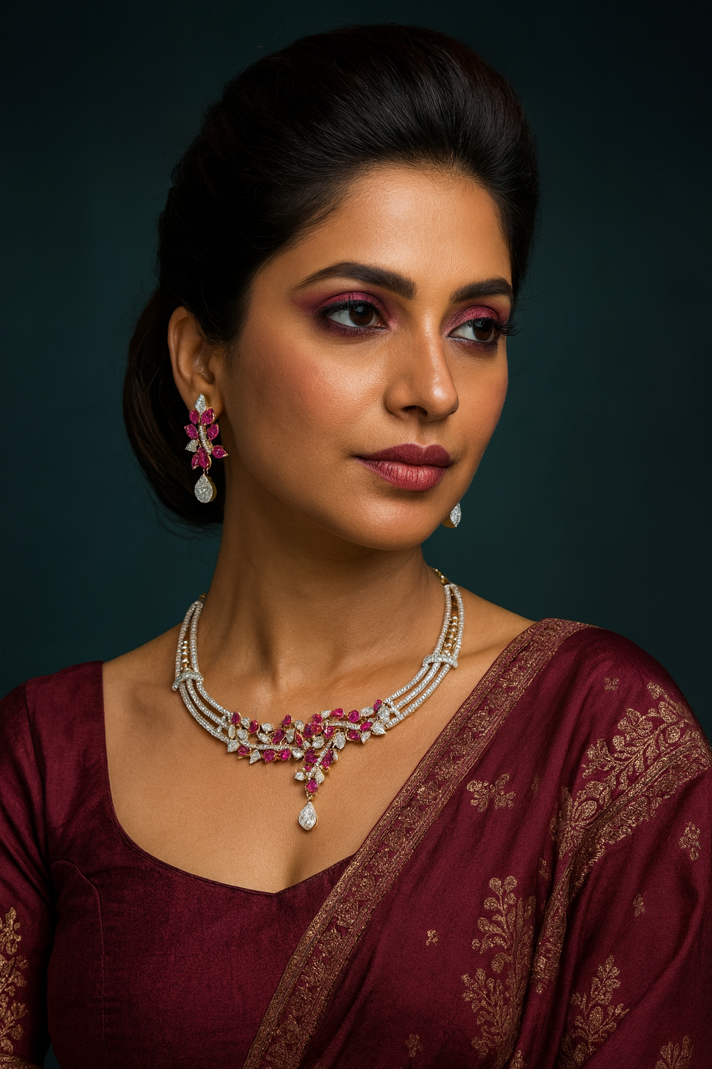 Designer Necklace & Earrings Set with Pink and White CZ Stones