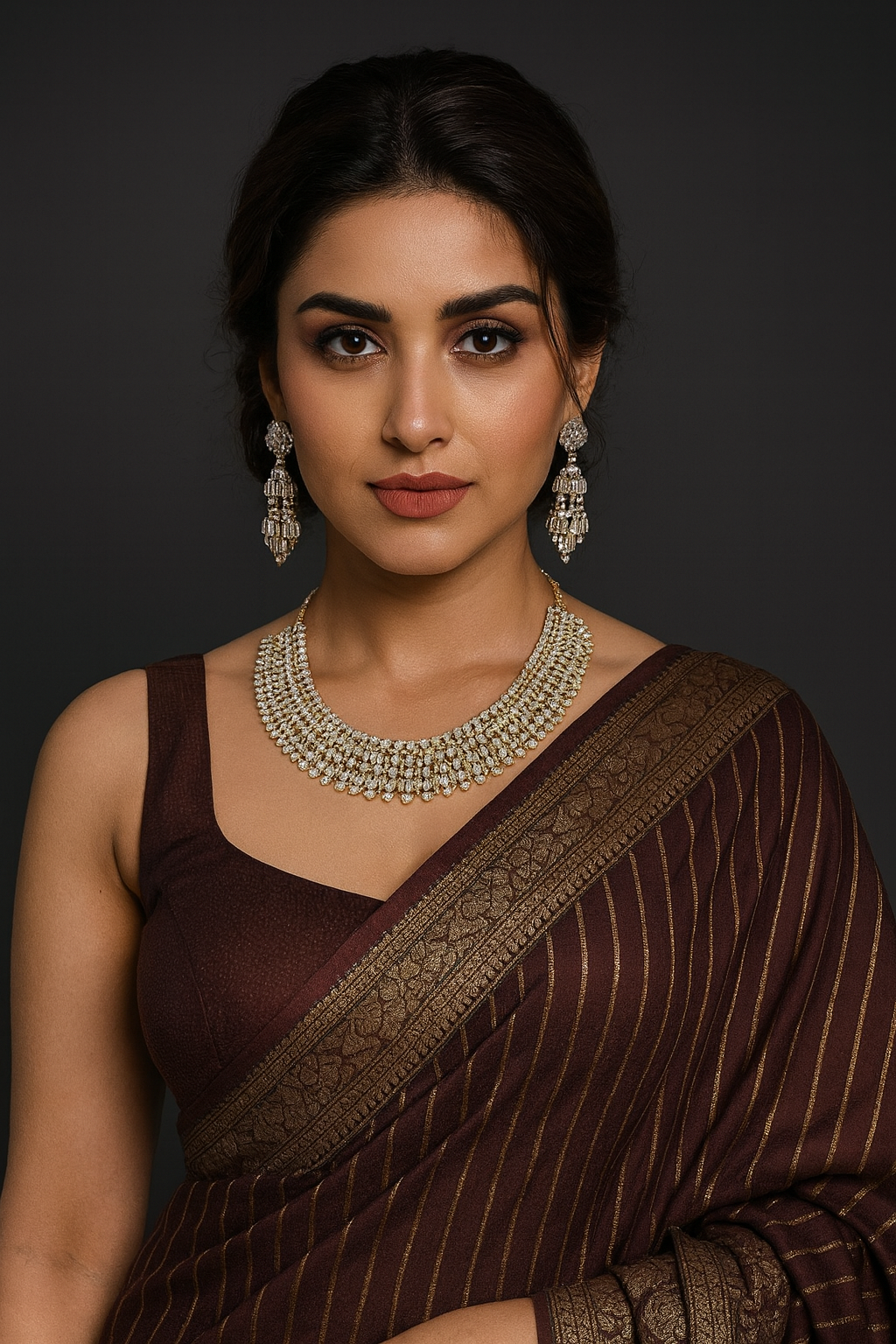 Gold Plated CZ Diamond Choker Necklace Set with Earrings