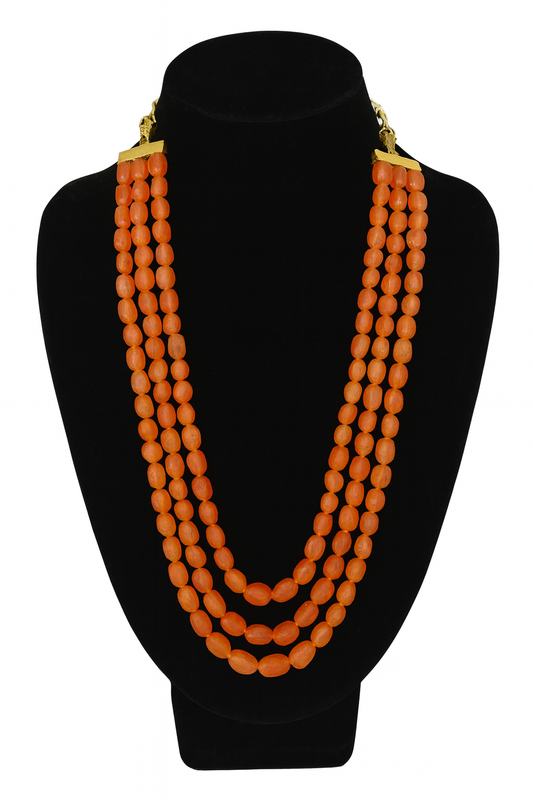 Ethnic Handcrafted Three Layer Orange Beaded Cz Mala for Women