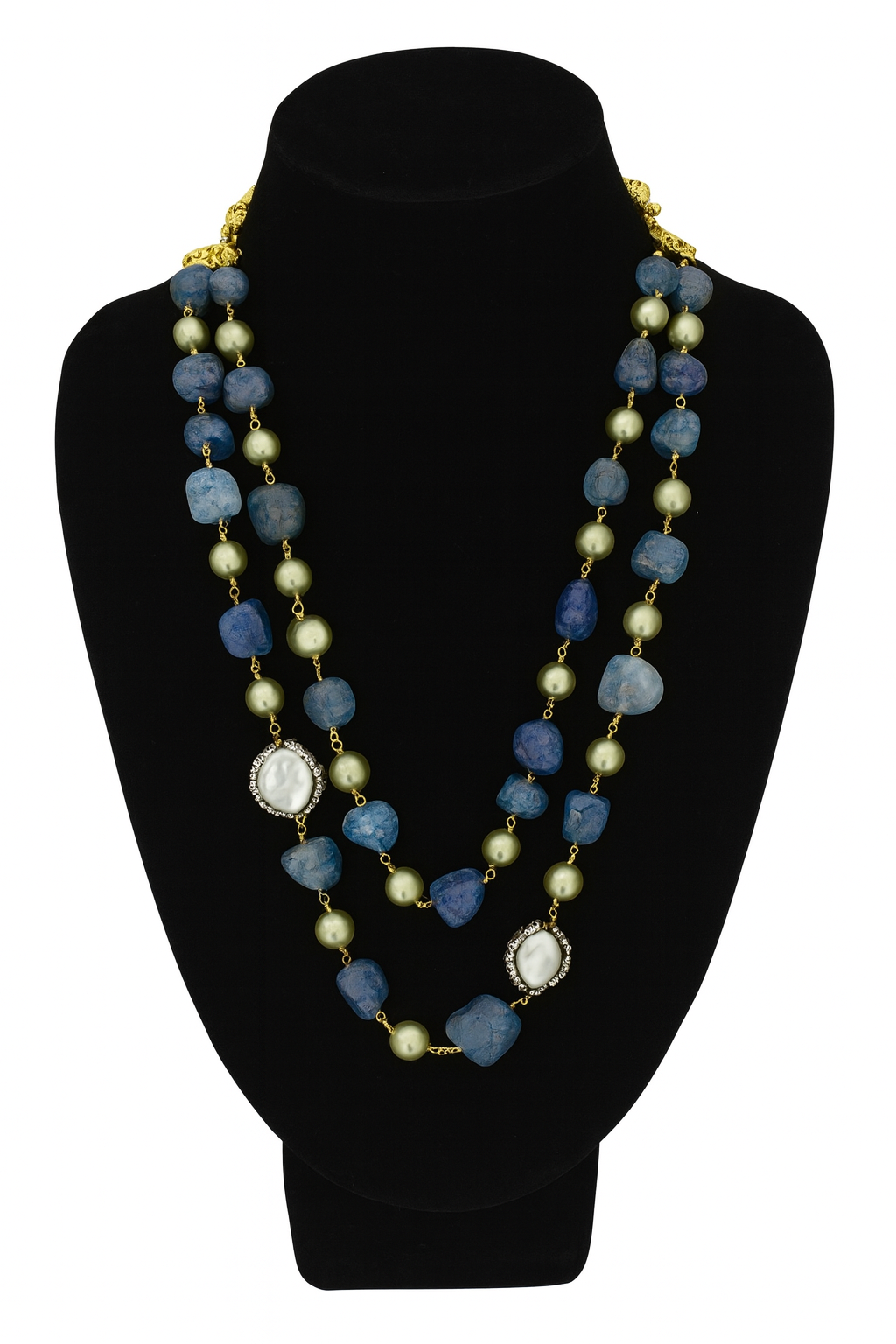 Elegant Double Layer Blue Beaded Mala with Pearls