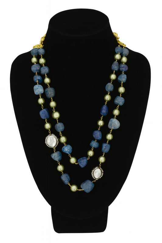 Elegant Double Layer Blue Beaded Mala with Pearls