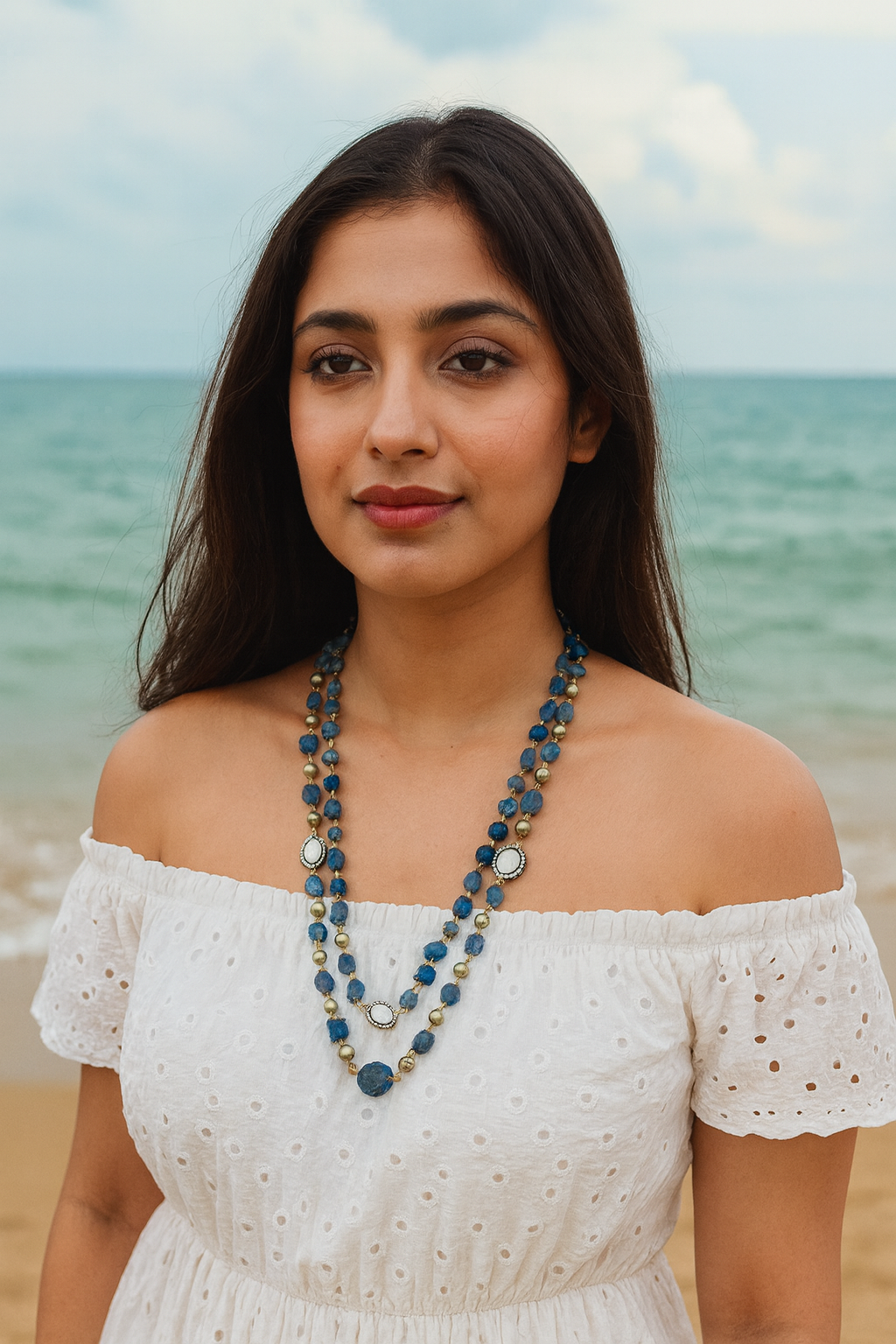 Elegant Double Layer Blue Beaded Mala with Pearls
