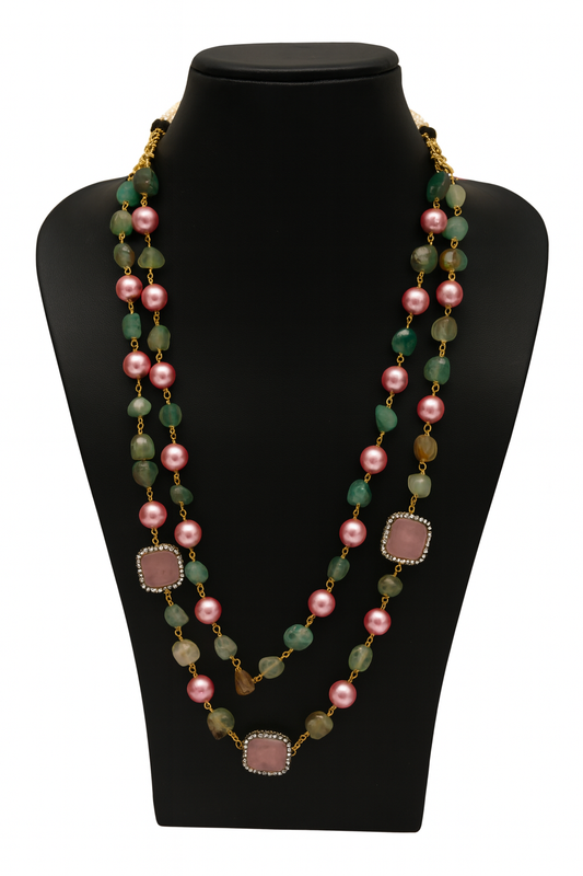 Elegant Double Layer Multi colour Beaded Mala with Pearls