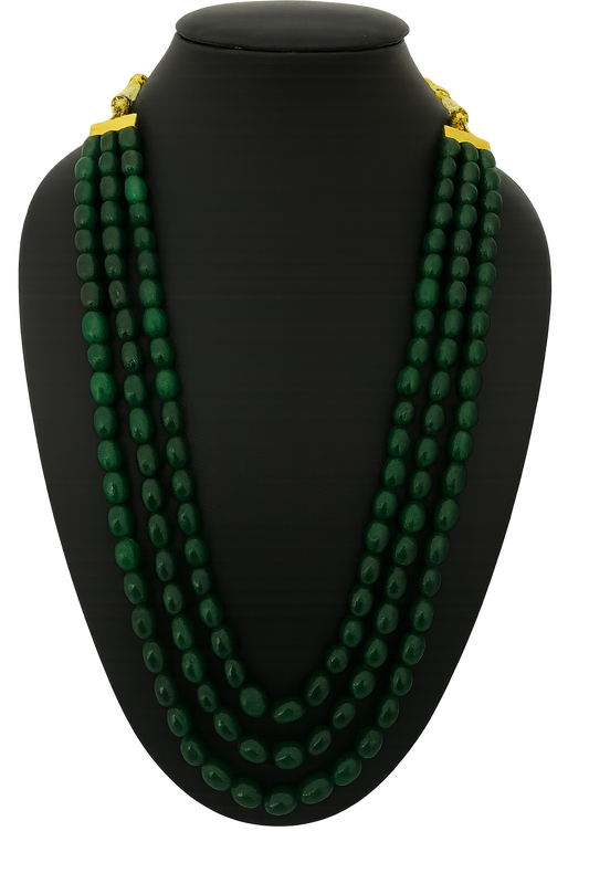 Ethnic Handcrafted three Layer Green Beaded Cz Mala for Women