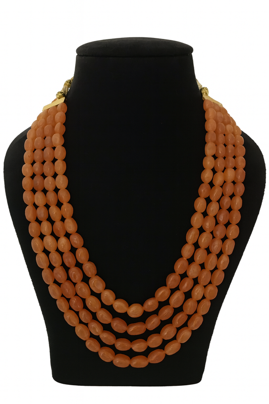 Ethnic Handcrafted Four Layer orange Beaded Cz Mala for Women