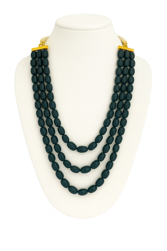 Ethnic Handcrafted three Layer Blue Beaded Cz Mala for Women