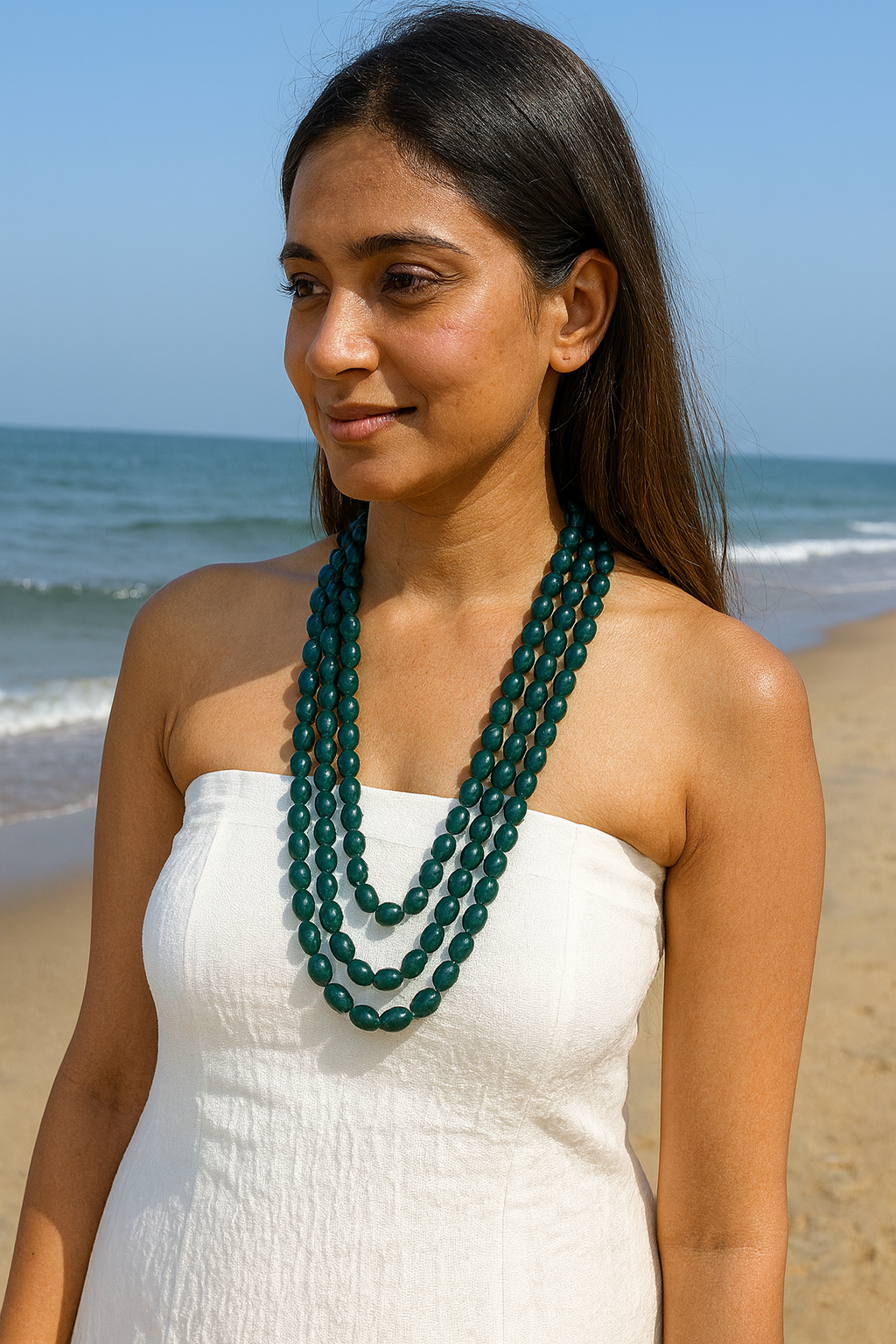 Ethnic Handcrafted three Layer Blue Beaded Cz Mala for Women