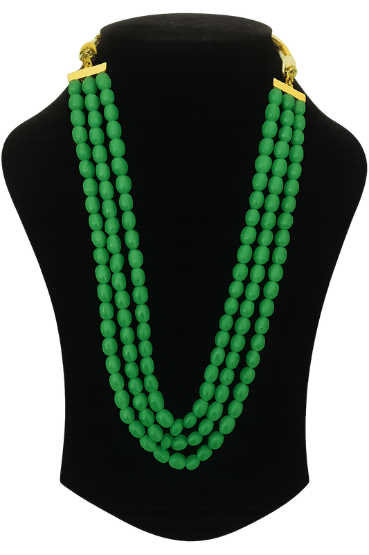 Ethnic Handcrafted three Layer Green Beaded Cz Mala for Women