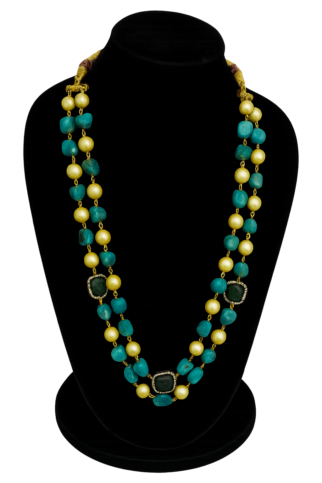 Elegant Double Layer Aqua blue Beaded Mala with Pearls