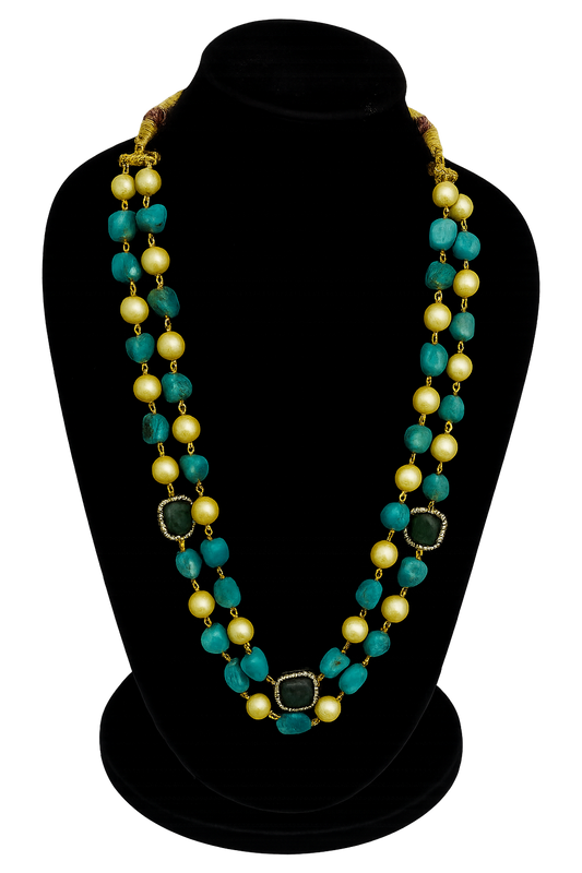 Elegant Double Layer Aqua blue Beaded Mala with Pearls