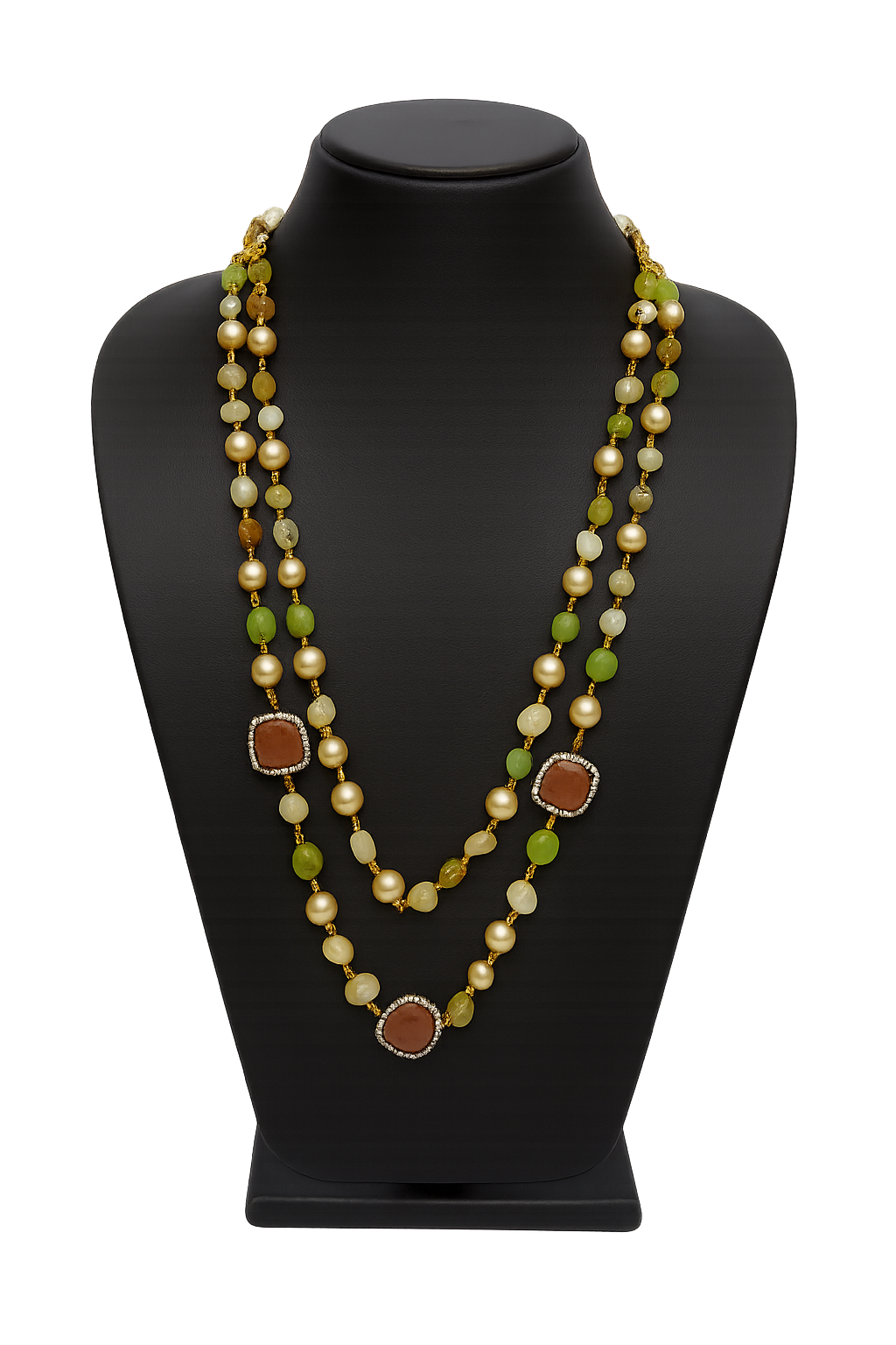 Elegant Double Layer Golden Beaded Mala with Pearls