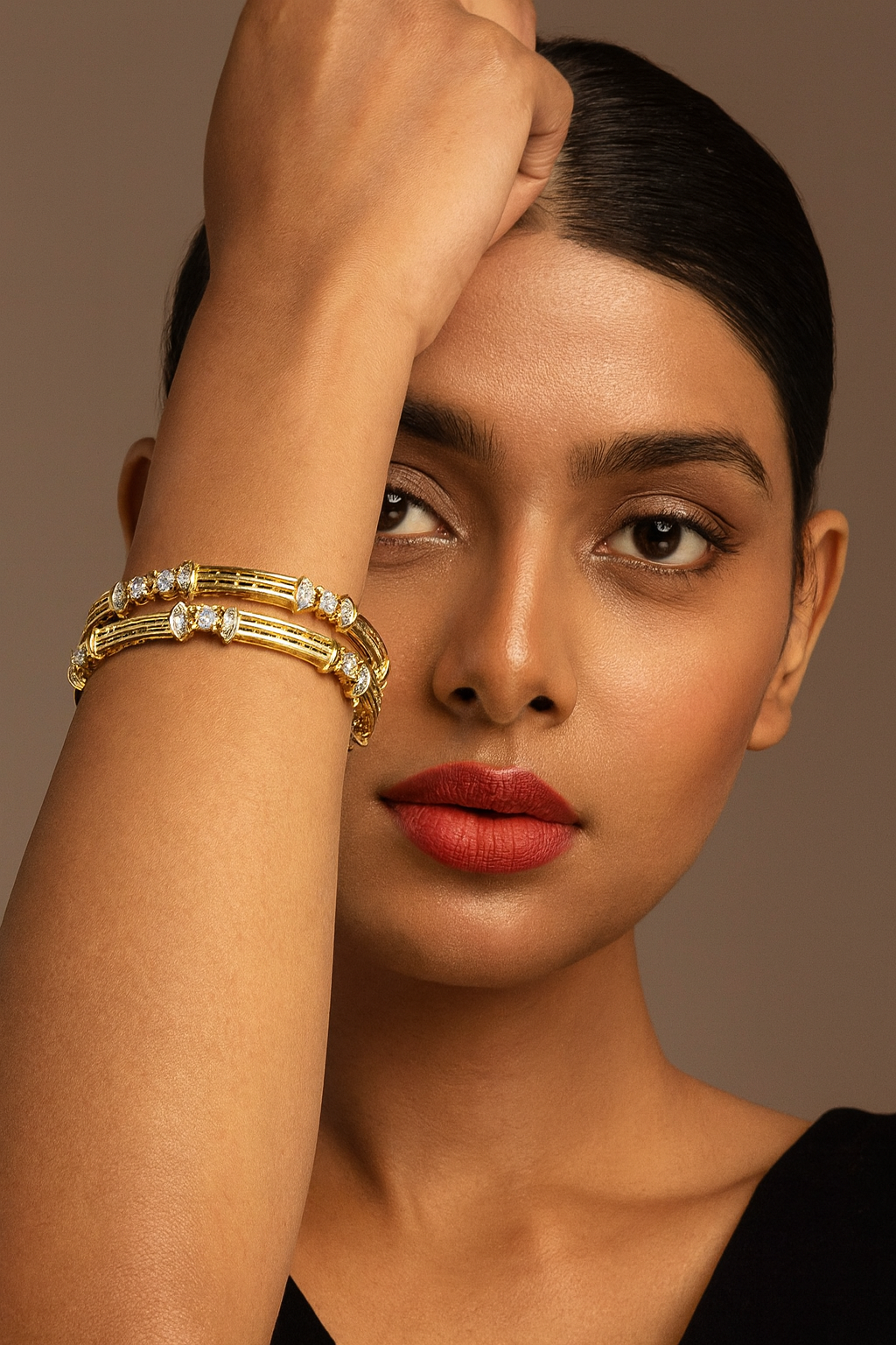 AMERICAN DIAMOND GOLD POLISH BANGLES WITH FLOWER