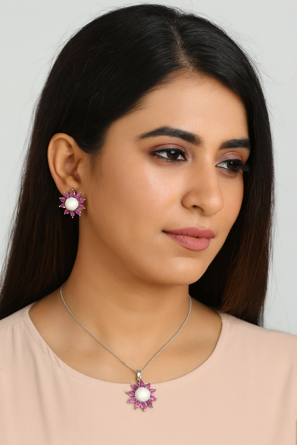 UNIQUE PINK COLOUR PENDANT SET FOR WOMEN